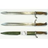 German - Mauser A.G World War I Saw Back ' Butcher ' Bayonet and Scabbard. Dated 1916.