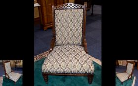 Victorian Period Oak Nursing or Parlour Chair of Large Proportions with Upholstered Seat and Back (