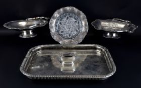 Small Collection of Silver Plated Ware comprising large rectangular tray, two swing handled baskets,