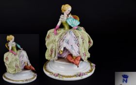 Capodimonte Hand Painted Figure ' Young Noble Lady ' Seated on Throne Like Chair,