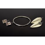 A Collection Of Mixed Silver And Ivory Vintage Jewellery To include hammered silver bangle, wired