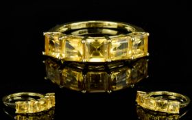 Citrine Five Stone Band Ring, five square cut matching citrines totalling 2.