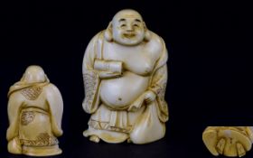 Japanese - Meiji Period 1864 - 1912 Signed and Excellent Quality Small Carved Ivory Figure of '