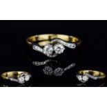 18ct Gold Set Two Stone Diamond Twist Ring - From The 1920's.