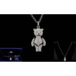Swarovski Articulated Crystal Teddy Bear Necklace Long silver tone necklace on belcher chain with