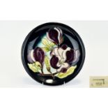 Moorcroft Tube Lined Cabinet Plate ' Lily ' Design on Blue Ground. 10.25 Inches Diameter, No
