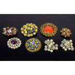 A Collection Of 1940's/50's Crystal And paste Set Brooches Eight items in total to include large
