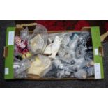 Misc Box Of Pottery To Include Figures, Coal Sculptures, Cats, Penguins,