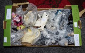 Misc Box Of Pottery To Include Figures, Coal Sculptures, Cats, Penguins,