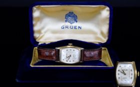 Gruen - Gents 1930's / 1940's Curvex Wrist Watch, with Original Leather Strap.