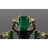 18ct Yellow Gold Set Handmade Single Stone Step-Cut Emerald Ring. The Columbian Emerald of Excellent