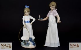 Nao by Lladro Figures ( 2 ) In Total. Comprises 1/ Girl In Night Dress Holding a Candle. 10.