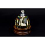 Glass Iridescent Room Scent Diffuser surmounted on small wooden base. Total height 6 inches.