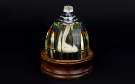 Glass Iridescent Room Scent Diffuser surmounted on small wooden base. Total height 6 inches.