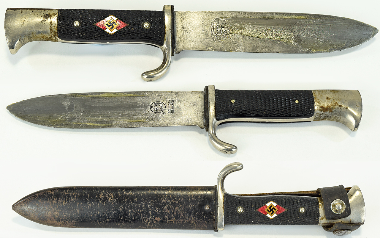 German Hitler Youth Knife with Etched Blade and Marked Solingen to Top of Blade GES.