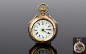 Ladies 9ct Gold - 1920's Octagonal Shape Nice Quality Open Faced Small Fob Watch,