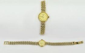 Ladies Rotary Quartz 9ct Gold Wrist Watch with Integral 9ct Gold Weave Bracelet. c.1990's. Fully