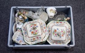 Box of Assorted Pottery including Copeland Spode 'Chinese Rose' No 629599 part dinner service,