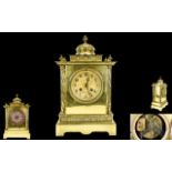 L. Marti French Late 19th Century Architectural Style Brass Cased Stylish Mantel Clock. c.