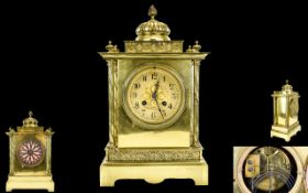 L. Marti French Late 19th Century Architectural Style Brass Cased Stylish Mantel Clock. c.