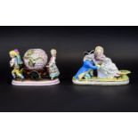 Two Meissen Style Figure Groups, one showing a very young couple in a romantic pose,