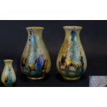 Don Wilton - Art Nouveau Period Very Rare Pair of Painted Unglazed Vases. c.1920's. Stylish