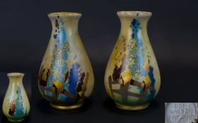 Don Wilton - Art Nouveau Period Very Rare Pair of Painted Unglazed Vases. c.1920's. Stylish