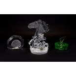 A Collection Of Decorative Glass Items Four in total to include opaque horse head figure,