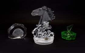 A Collection Of Decorative Glass Items Four in total to include opaque horse head figure,