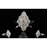 18ct Gold Set Marquise Shaped Diamond Cluster Ring,