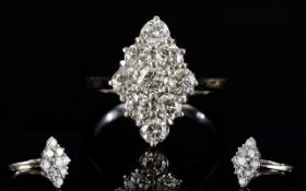 18ct Gold Set Marquise Shaped Diamond Cluster Ring,