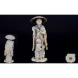 A Very Fine - Japanese Signed 19th Century Ivory Figure of Wonderful Quality with Great Detail In