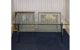 Contempory Glass Coffee Table rectangular glass and chrome table of plain form with a single glass