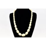 Antique Good Quality - Graduated Ivory Bead Necklace with Concealed Screw Clasp - Please See Photo.