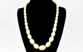 Antique Good Quality - Graduated Ivory Bead Necklace with Concealed Screw Clasp - Please See Photo.