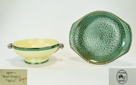 Spode Royal Jasmine Patterned Art Deco Punch Bowl with silver and green banding to the top rim,