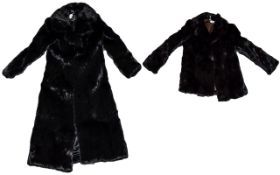 A Vintage Ladies Full Length Rabbit Fur Coat Long coney coat in black fur with revere collar,