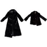 A Vintage Ladies Full Length Rabbit Fur Coat Long coney coat in black fur with revere collar,