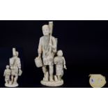 Japanese Early 20th Century Carved Okimono Ivory Figure Group of a Lotus Gatherer - Farmer and His