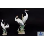 Lladro - Top Quality Porcelain Figure Group ' Courting Cranes ' Model Num 1611.