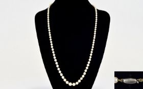 Ciro Vintage - Single Strand Pearl Necklace with a 9ct White Gold Clasp. In Excellent Condition &