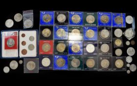 Collection Of Mostly Modern Commemorative Crowns + Odd Silver Coins