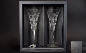 Waterford Crystal Toast To The Year 2000 Cut Crystal Pair of Toasting Flutes ' Fourth Toast '