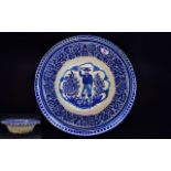 Spanish/Portuguese Large Faience Bowl, the hand rendered decoration, in blue and white,