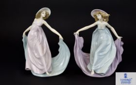 A Fine Pair of Lladro Porcelain Figurines ' May Dance ' and ' Spring Dance '.