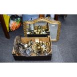 Box of Assorted Metalware including oriental charger, brass ornaments, eagle, bell etc,