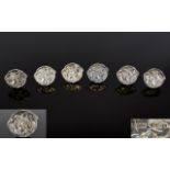 Art Nouveau Period Fine Set of Six Silver Buttons. Maker Samuel Morden. Marks S.M. Ltd.