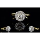 18ct Yellow Gold and Platinum Diamond Cluster Ring with Flowerhead Setting.