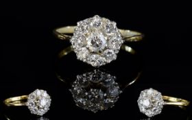 18ct Yellow Gold and Platinum Diamond Cluster Ring with Flowerhead Setting.