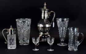 Small Assortment of Glass Ware comprising Pilgrim Silver Plated and Mulled Wine Heater,